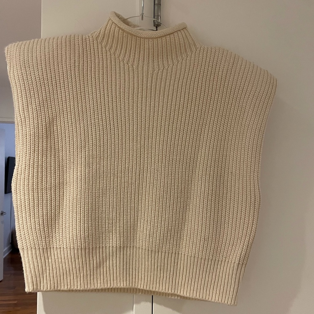 Zara Padded Shoulder Sleeveless Turtleneck Sweater in Cream